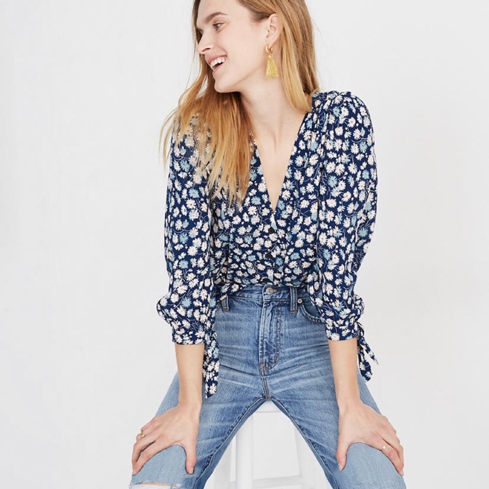 Madewell French Floral Blue Long Sleeve Small